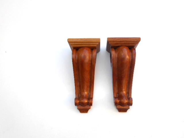 Pair Small Hand Carved Curtain Corbels Solid Rosewood Polished